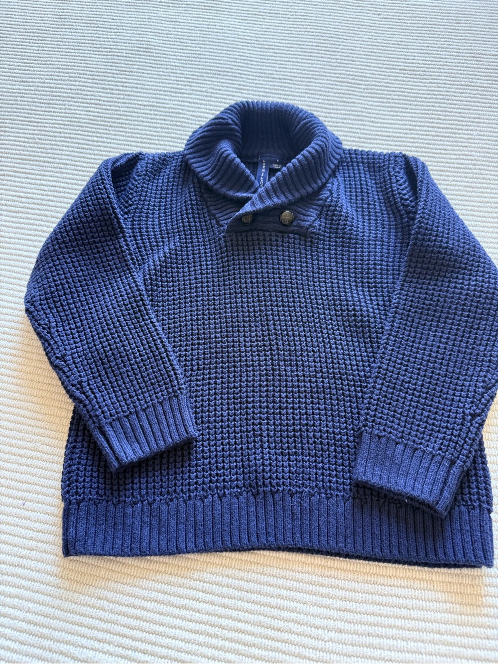 Boys Navy Shawl Collar Knit Sweater